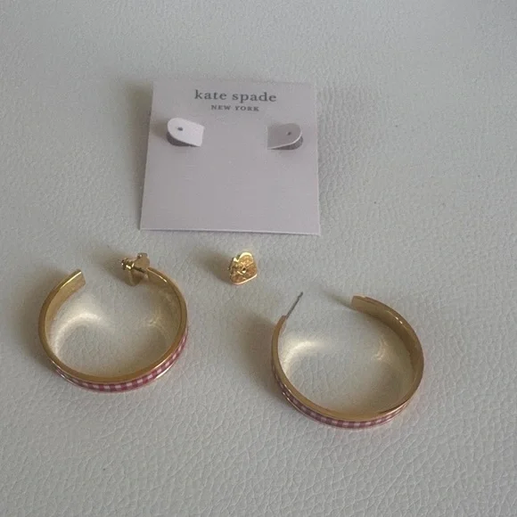 Kate Spade Gold and Pink Checkered Hoop Earrings - Picture 4 of 12